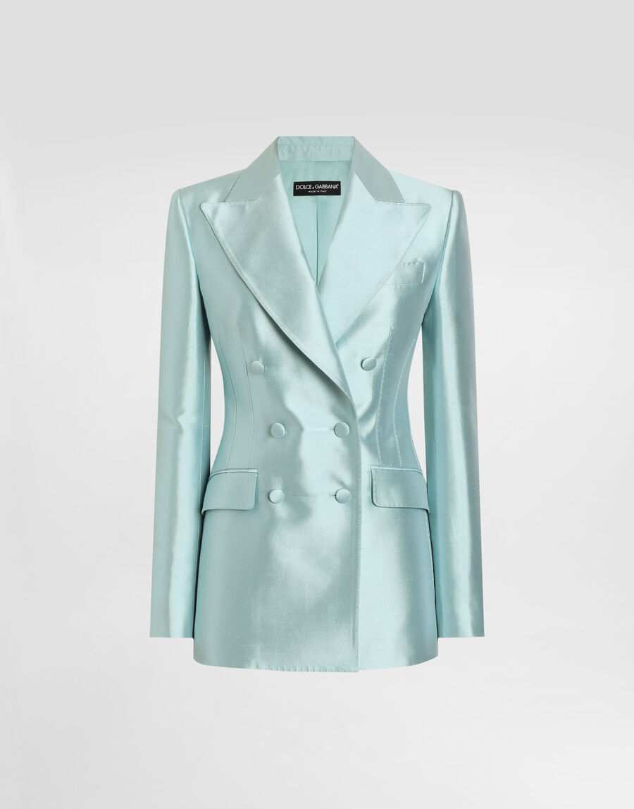 Double-breasted jacket in shantung silk