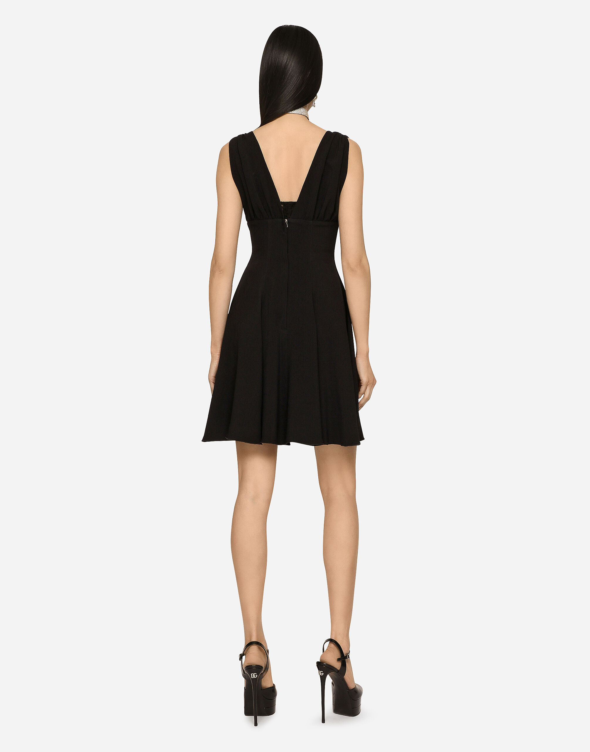 Cady midi dress with crystal embellished DG logo in Black for Women Dolce Gabbana