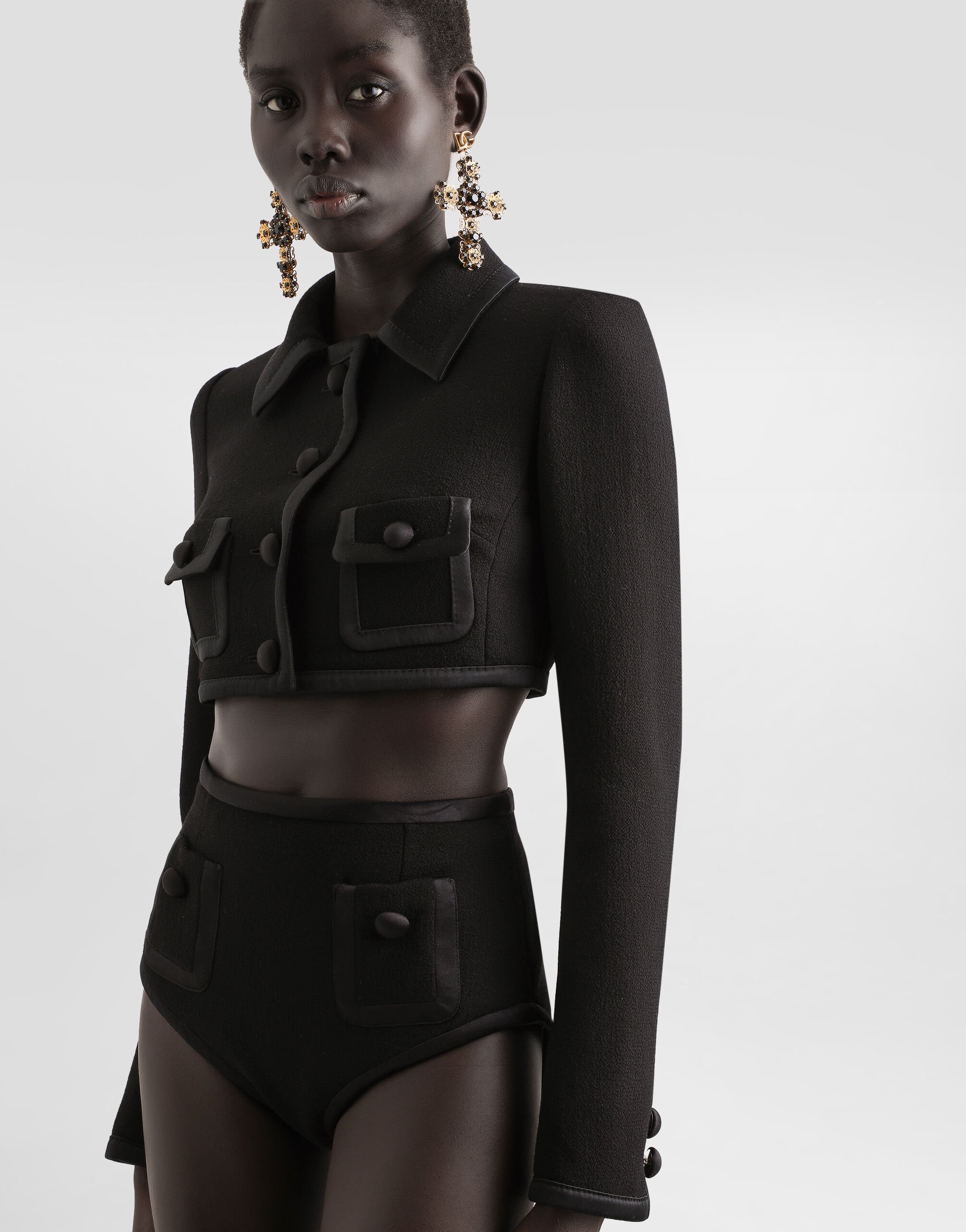 Short wool crepe jacket in Black for Women | Dolce&Gabbana® US