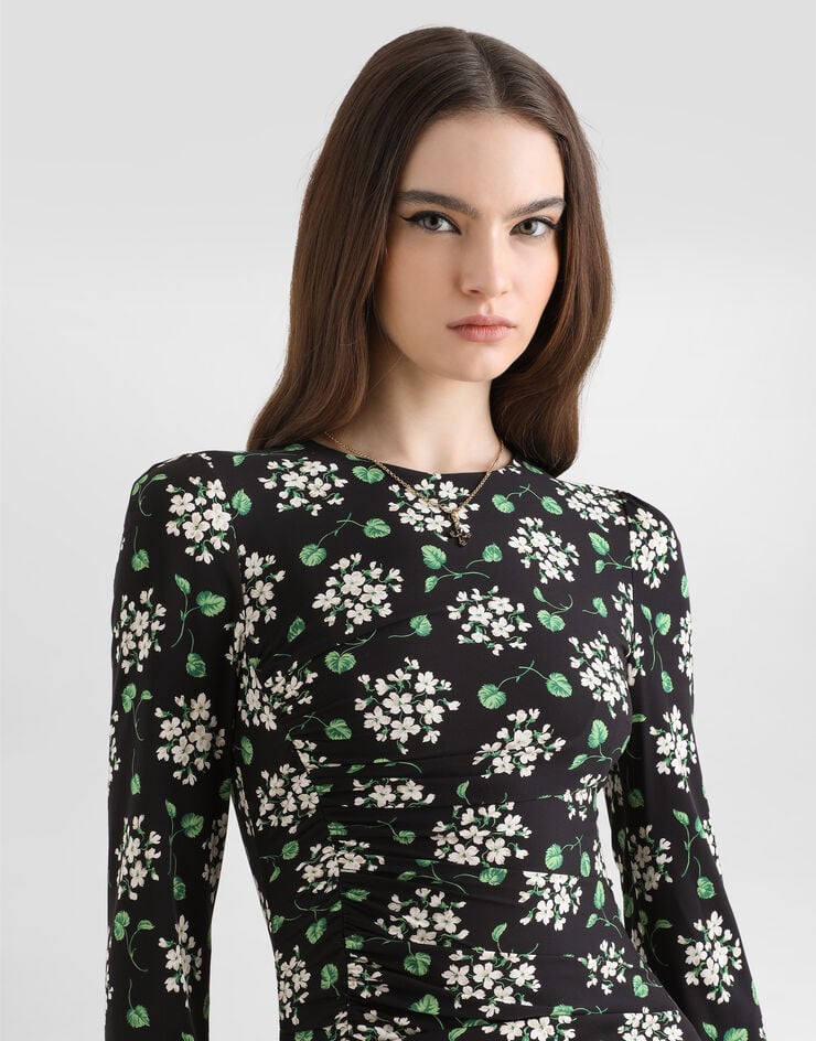 Dolce & Gabbana Geranium bouquets-print charmeuse dress Dolce & Gabbana Geranium bouquets-print charmeuse dress Multicolor F664HTFSA85