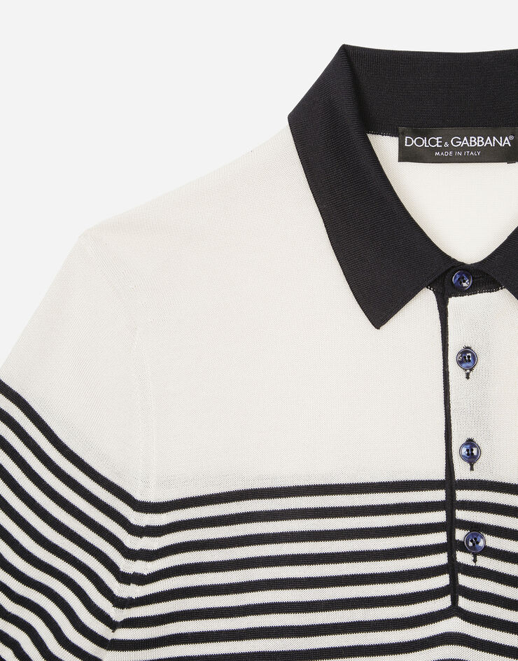 Dolce & Gabbana Gestreiftes Poloshirt aus Seide mit DG-Patch Mehrfarbig GXZ08ZJBSG3