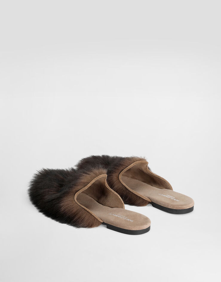 Dolce & Gabbana Shearling and suede slippers Brown CI0224A9Y93