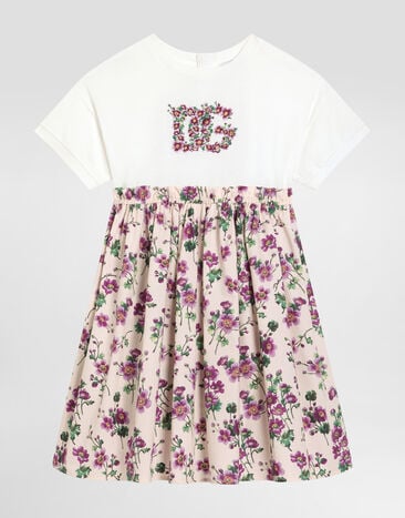 Dolce & Gabbana Flower-printJerseyand poplin dress Multicolor L5JDAQG7PHW