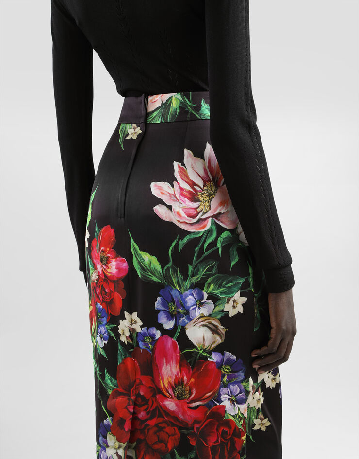 Dolce & Gabbana Floral-print satin calf-length pencil skirt Print F4BCATFSIB5