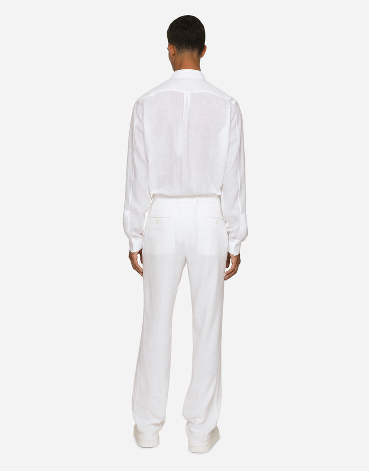 Dolce&Gabbana Linen Martini-fit shirt with DG hardware White G5KC5TGG866