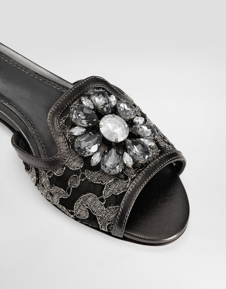 Dolce & Gabbana Lurex lace rainbow slides with brooch detailing Grey CQ0023AE637