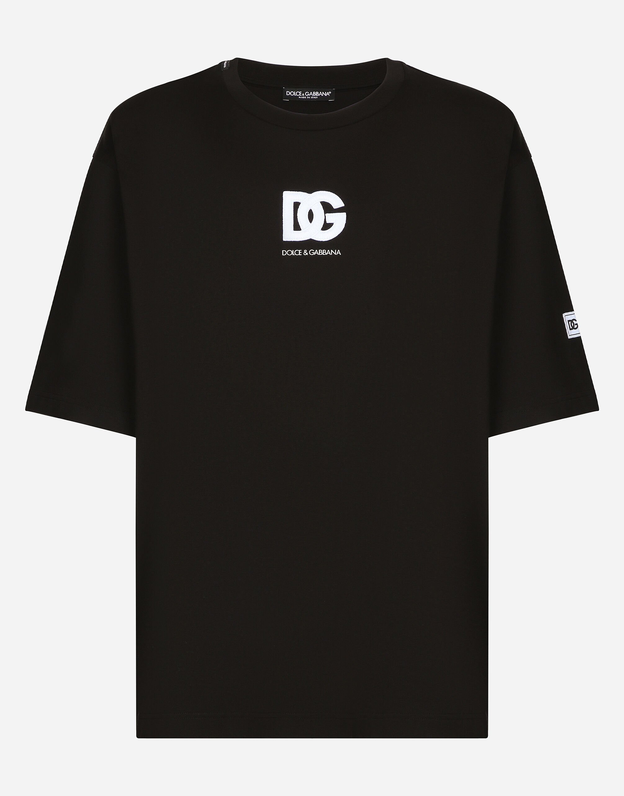 Dolce & Gabbana Kurzarm-T-Shirt mit DG-Logopatch Schwarz G2PS2THJMOW