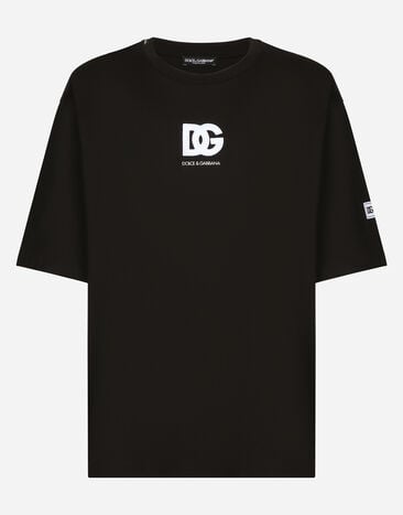 Dolce & Gabbana Short-sleeved T-shirt with DG logo patch Blue GP02XDG8KJ0