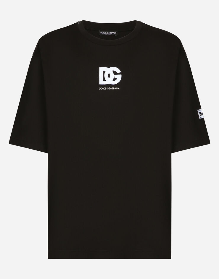 Dolce & Gabbana Short-sleeved T-shirt with DG logo patch Black G8PN9ZG7M2F