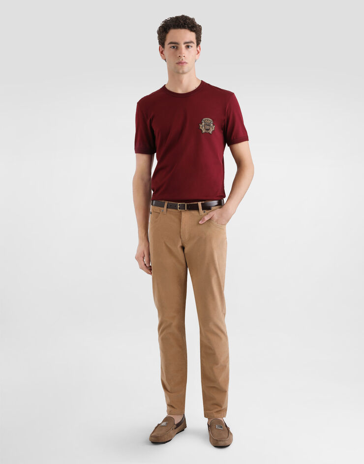 Dolce & Gabbana Cotton t-shirt with heraldic patch Bordeaux G8PV1ZG7PJ5