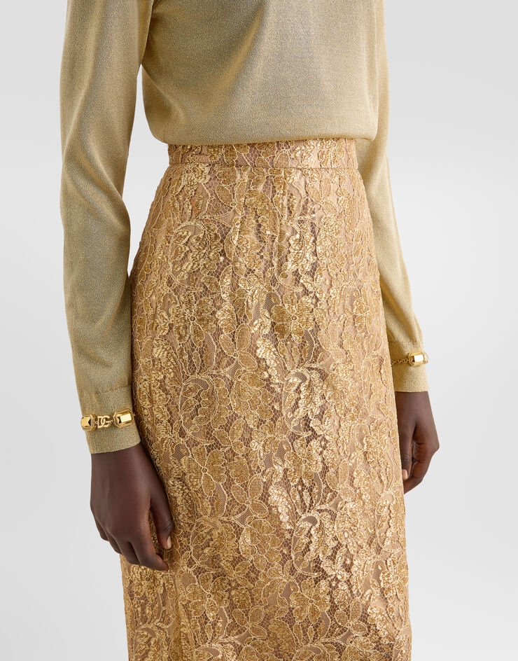 Dolce & Gabbana Lamé lace skirt Gold F4B7ITILMFJ