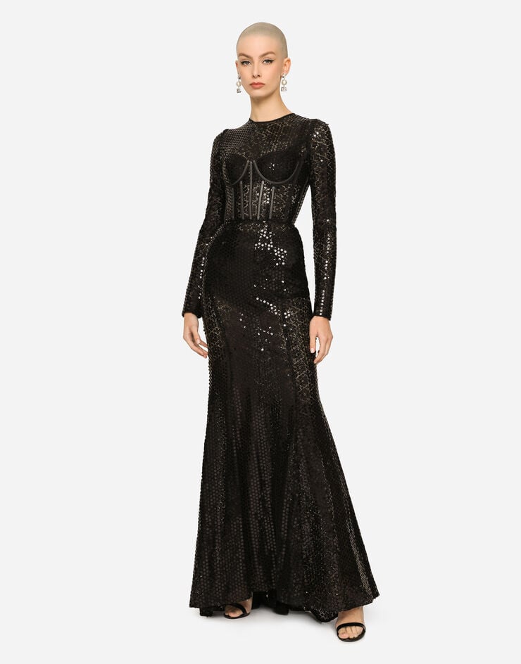 Dolce & Gabbana Robe longue sirène à paillettes Noir F6ZM7THLM50