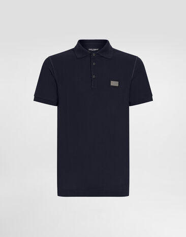 Dolce & Gabbana Cotton piqué polo-shirt with branded tag Blue G8PL4TG7P1D
