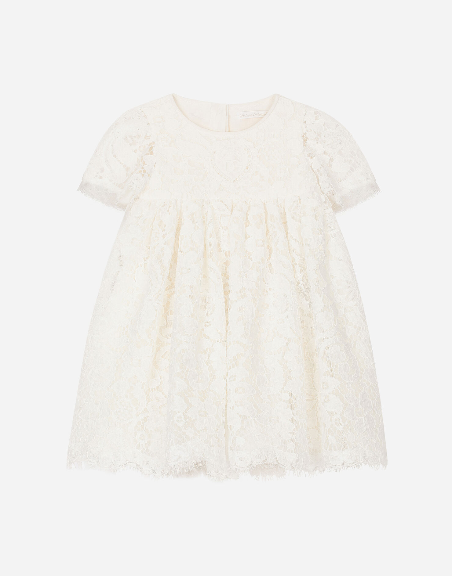 Empireline lace christening dress with short sleeves in White for Boys Dolce&Gabbana®