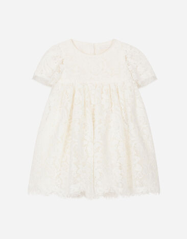 Dolce & Gabbana Empire-line lace christening dress with short sleeves Print L23DI5FI5JW