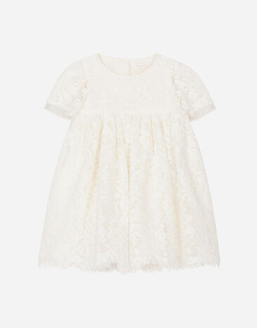 Dolce & Gabbana Vestido de bautizo de manga corta en encaje con corte imperio Blanco L0EGG2FU1L6