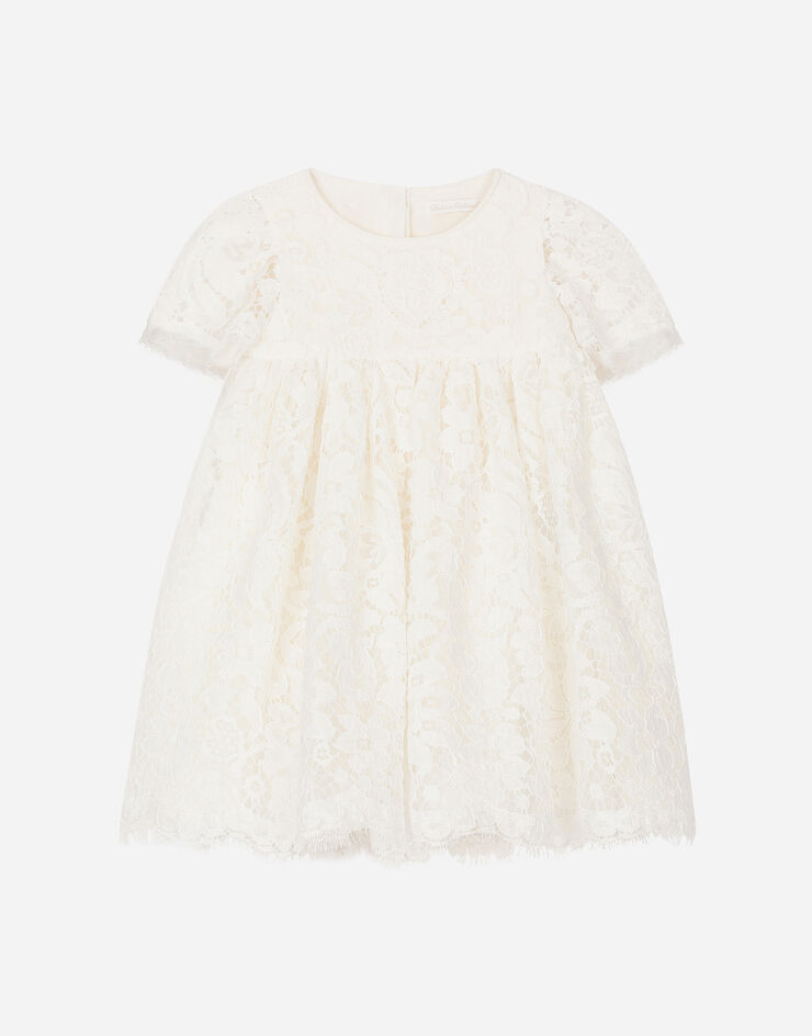 Dolce & Gabbana فستان تعميد من الدانتيل من خط الامبراطورية مع أكمام قصيرة أبيض L0EGG3HLMQQ