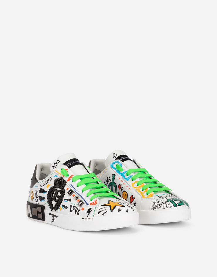 Dolce & Gabbana Calfskin Portofino sneakers with embroidery and studs Multicolor CS1772AH502