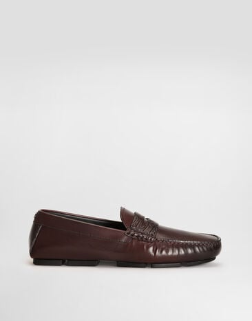 Dolce & Gabbana DG driver calfskin slipper with crocodile inserts Bordeaux A50736A2K02
