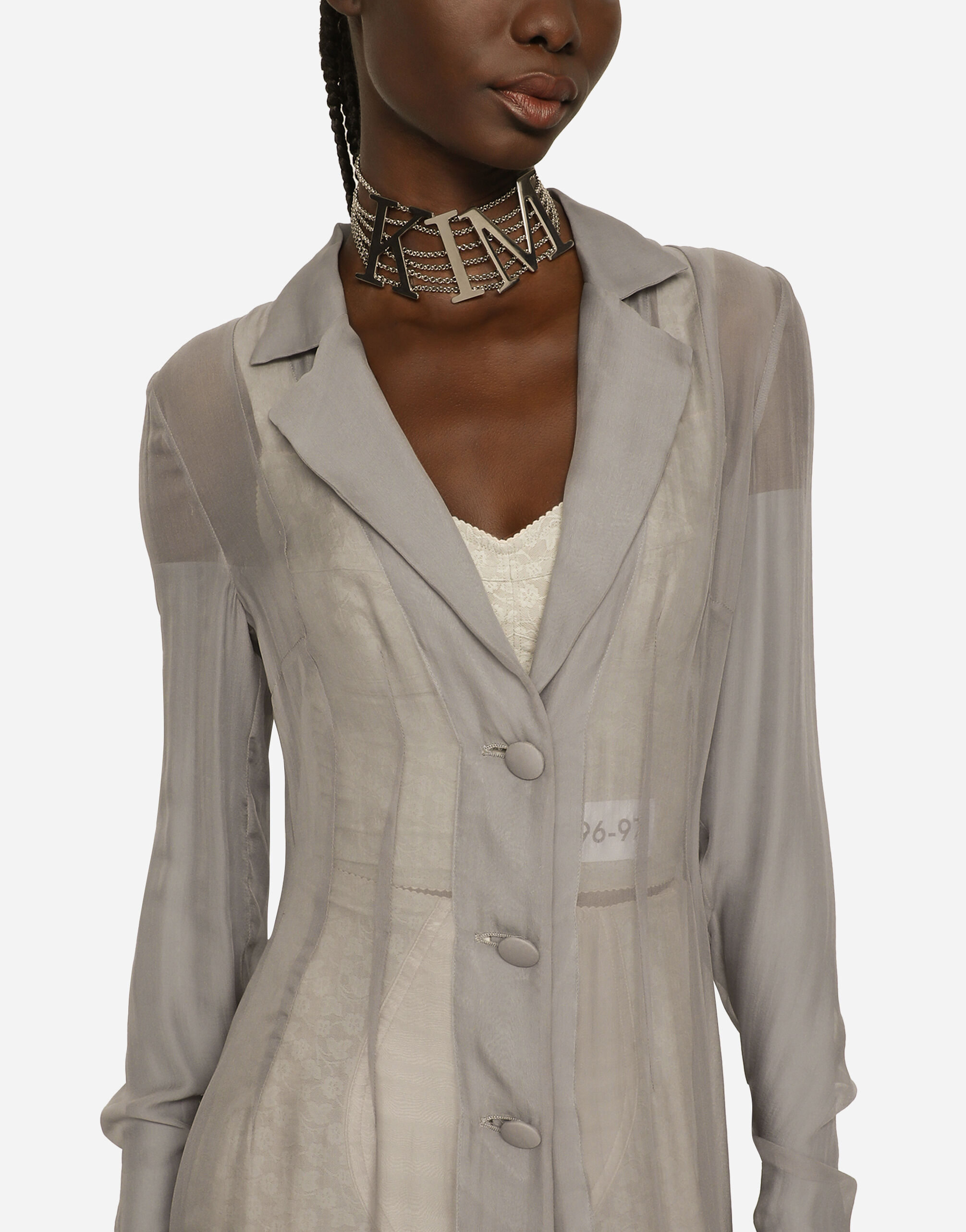 KIM DOLCE&GABBANA Silk georgette duster coat in Grey for