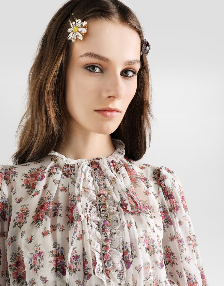 Dolce & Gabbana Small flower bouquets-print long chiffon dress Multicolor F612ETIS10F