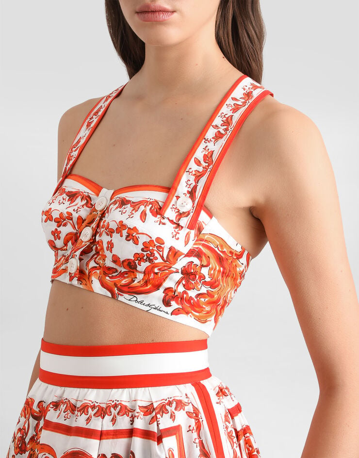 Dolce & Gabbana Top bustier in popeline stampa maiolica Multicolore F78IUTGDDRL