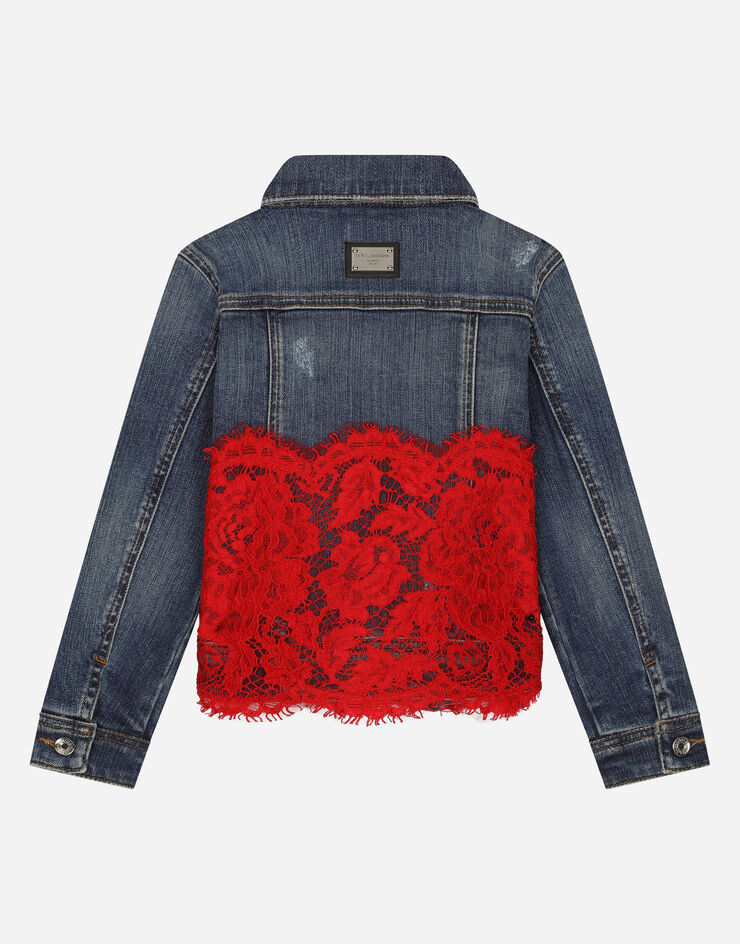 Dolce & Gabbana Blouson en denim avec empiècement en dentelle Multicolore L51B82LDB20