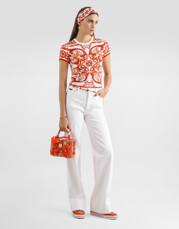 Dolce & Gabbana تي شيرت من جيرسيه بطبعة مايوليكا Multicolor F8V81TGDDT7