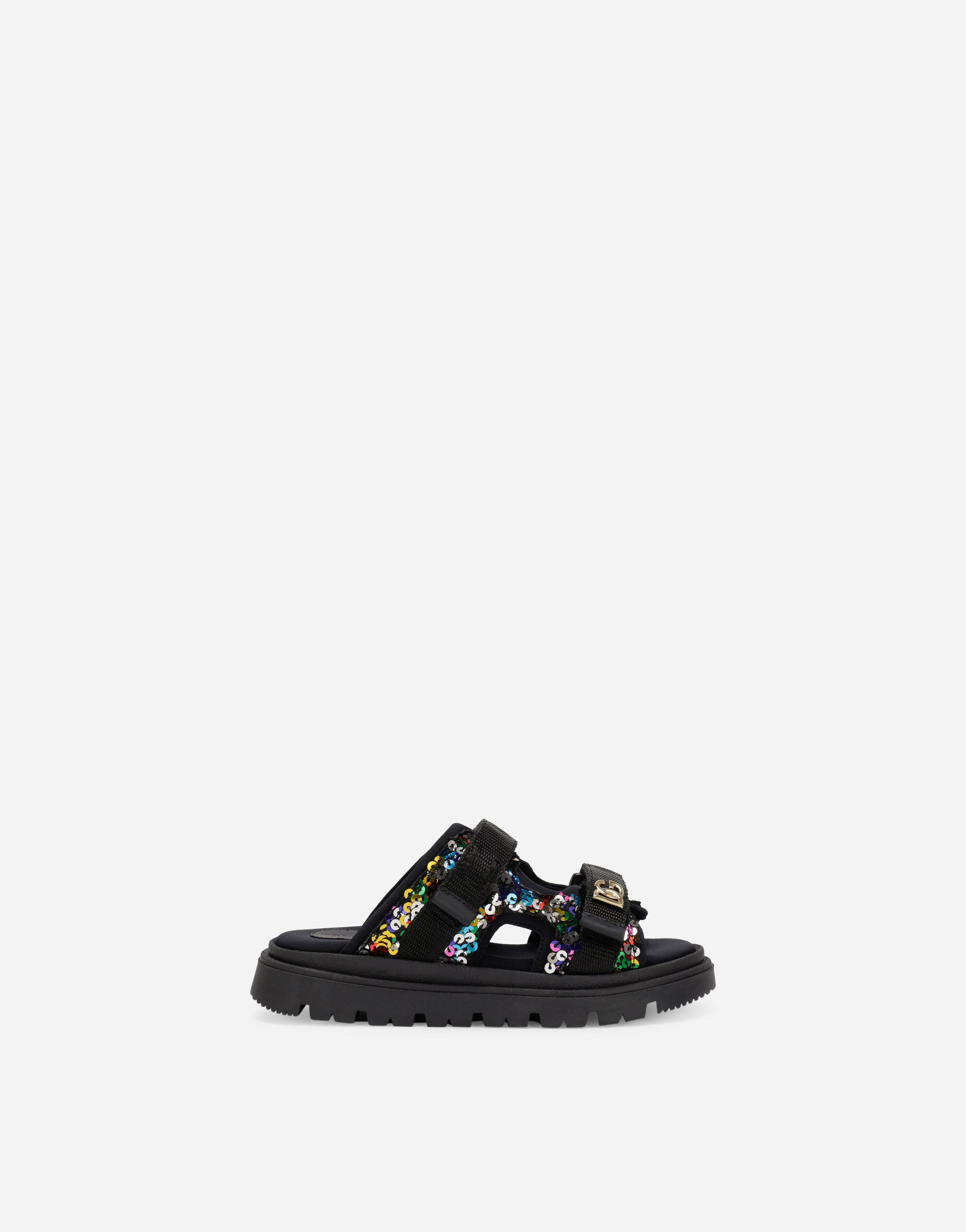 女士多色Sequined multi-colored sandals with metal DG logo