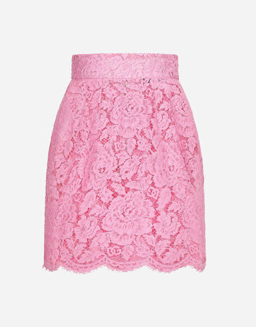 Dolce & Gabbana Branded floral cordonetto lace miniskirt Pink F79DATFMMHN