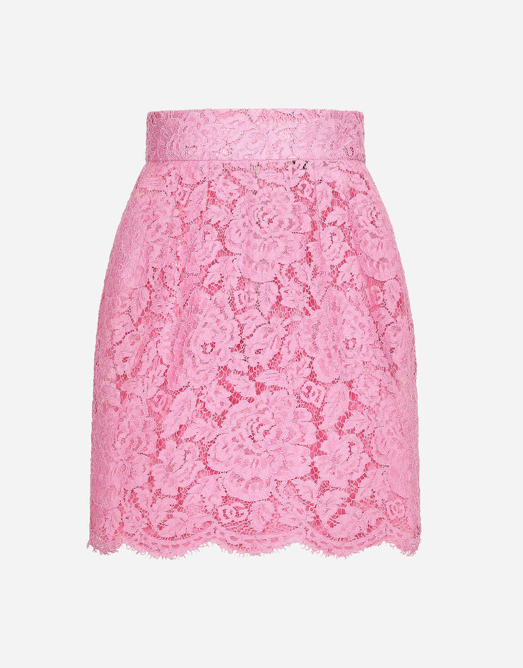 Dolce & Gabbana Mini-jupe en dentelle cordonnet florale à logo Rose F4B7LTHLM7L