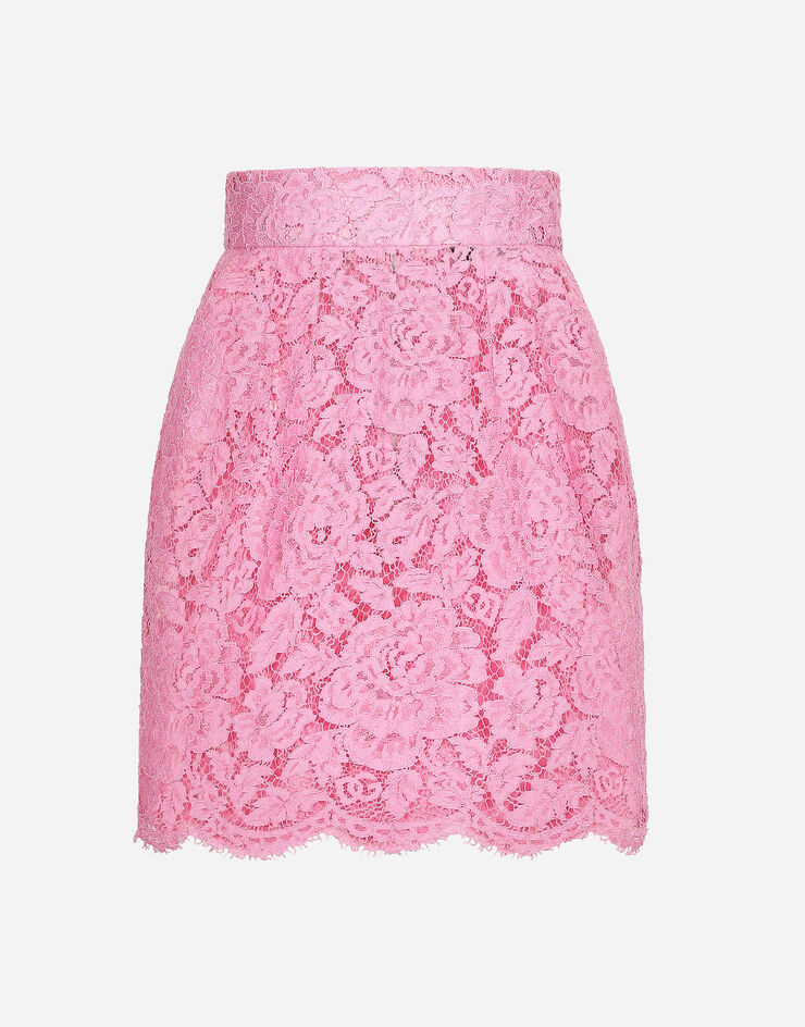 Dolce & Gabbana Minifalda de encaje cordonetto floral con logotipo Rosa F4B7LTHLM7L