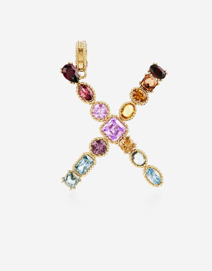 Dolce & Gabbana Подвеска в форме буквы X Rainbow alphabet из желтого золота 18 карат с разноцветными камнями ЗОЛОТОЙ WANR1GWMIXX