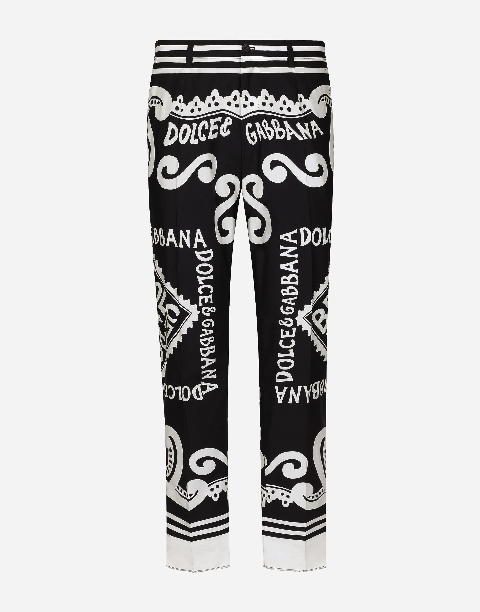 Dolce&Gabbana Cotton poplin pants with Marina print Multicolor G2QU4TFRMD4