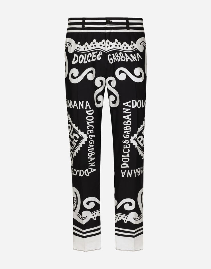Dolce & Gabbana Pantalone in popeline di cotone stampa Marina Blu GY6IETFI5IY