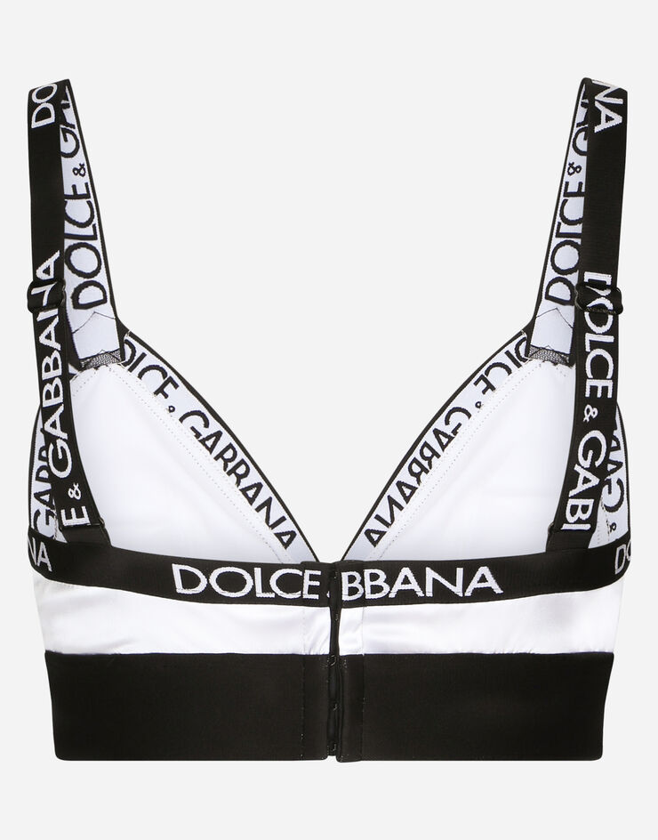 Dolce & Gabbana 로고 새틴 트라이앵글 브라 화이트 O1B99TFURAD