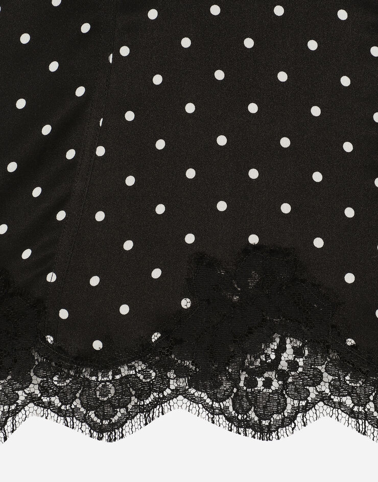 Dolce & Gabbana Top lencero de seda con estampado de lunares y encaje Imprima O7E19TON00R