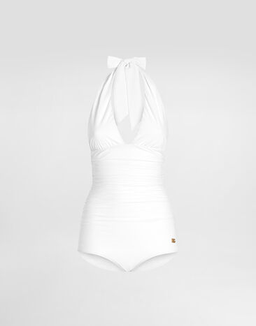 Dolce & Gabbana One-piece swimsuit with plunging neckline White O9A06JONO12