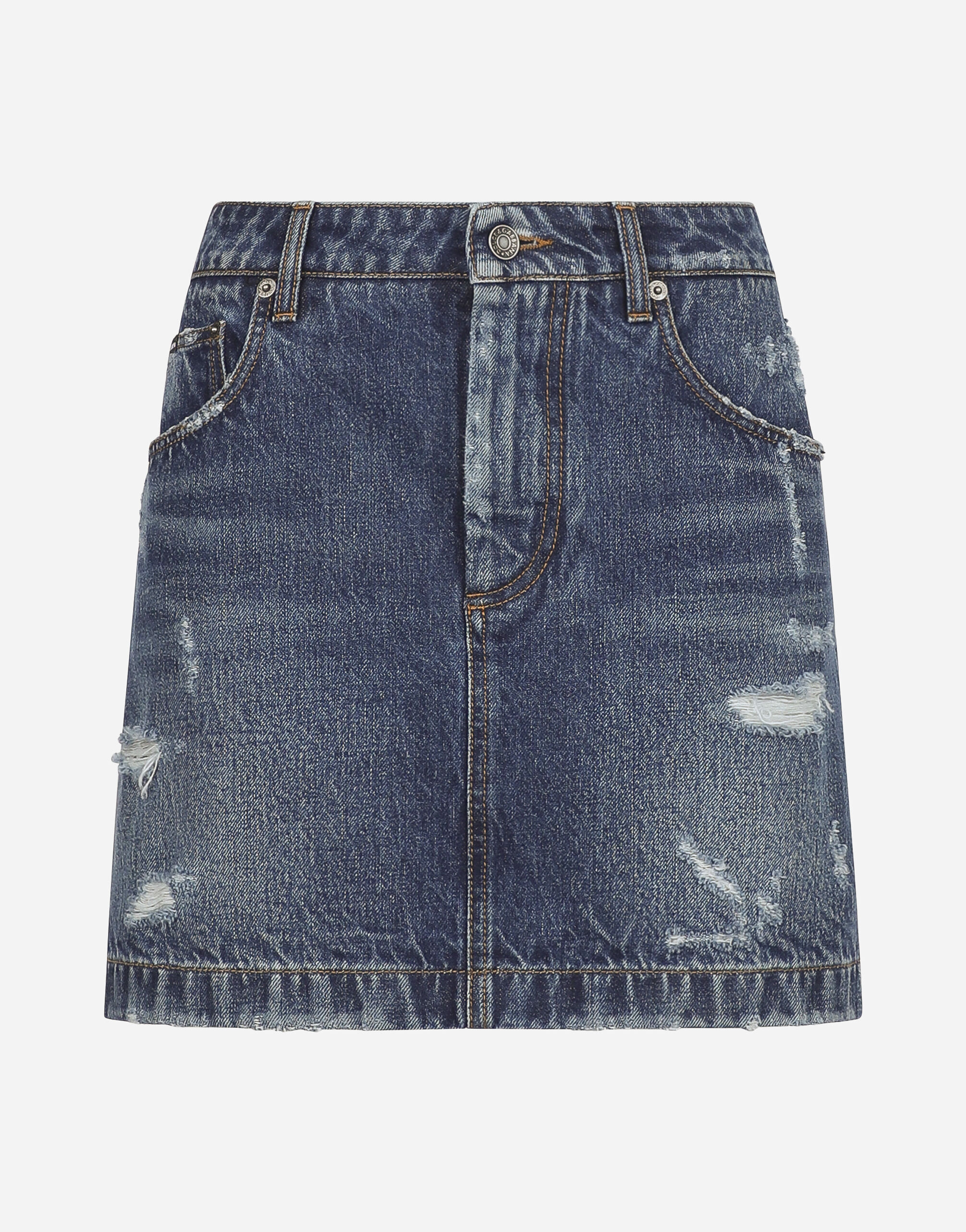 Dolce & Gabbana Minirock aus Denim mit Rissen Blau F9R74DG8KT0