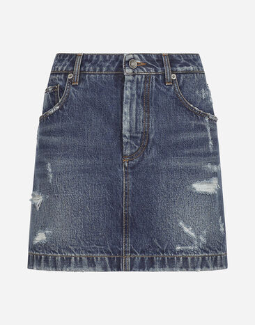 Dolce & Gabbana Denim mini skirt with rips Pink F4B7LTHLM7L