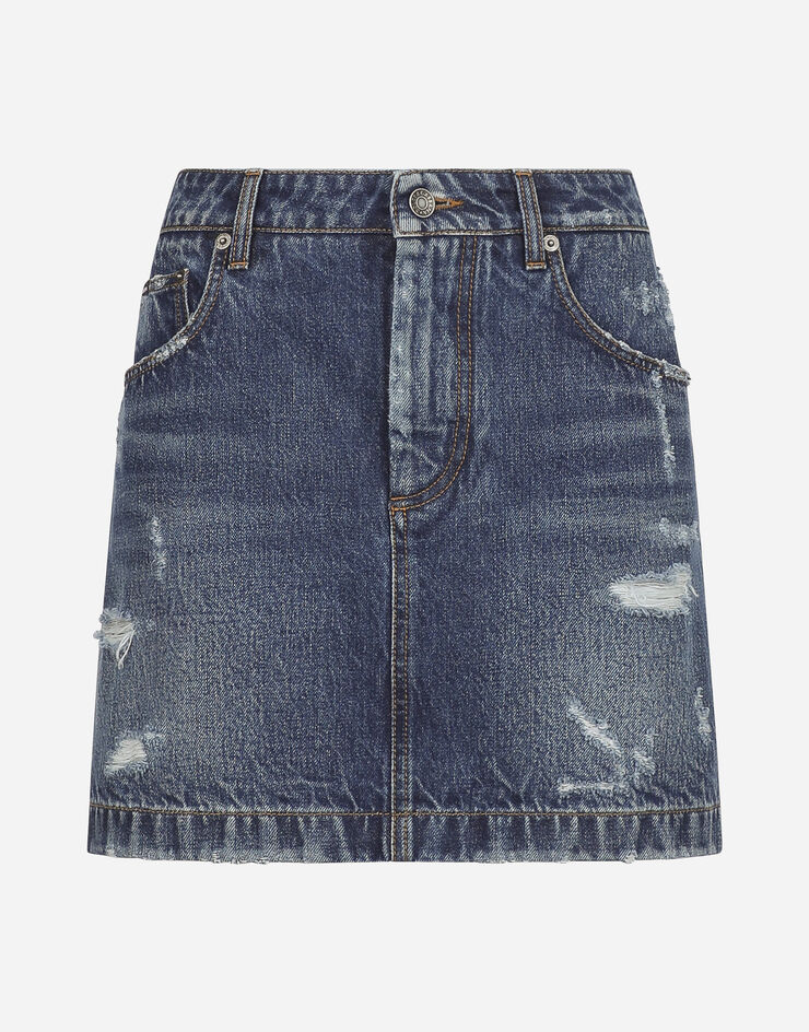 Dolce & Gabbana Denim mini skirt with rips синий F4CPKDG8KR1