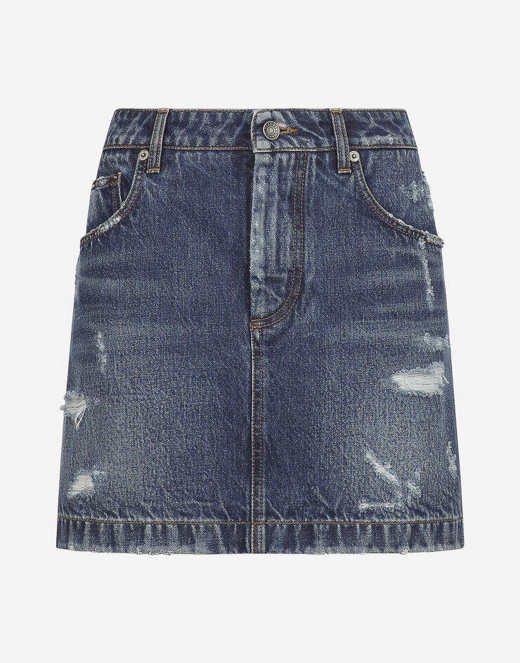 Dolce & Gabbana Denim mini skirt with rips Blue F4CPKDG8KR1