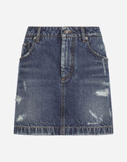 Dolce & Gabbana Denim mini skirt with rips Print F7W98THS5Q2