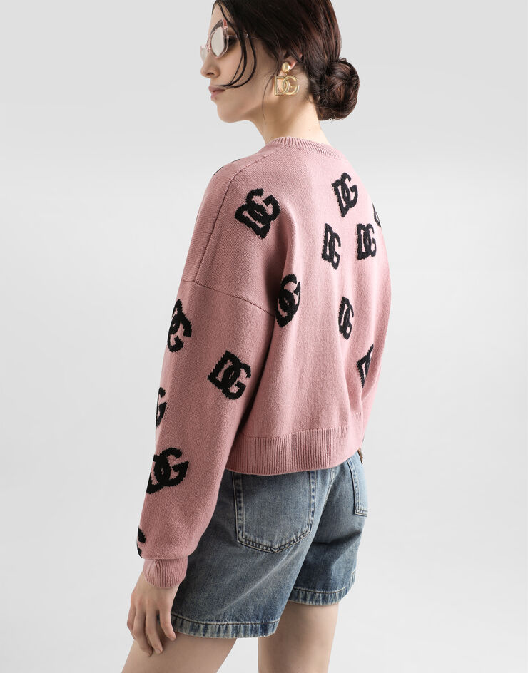 Dolce & Gabbana Cropped wool cardigan with DG logo inlay Pink FXV52TJCVZL