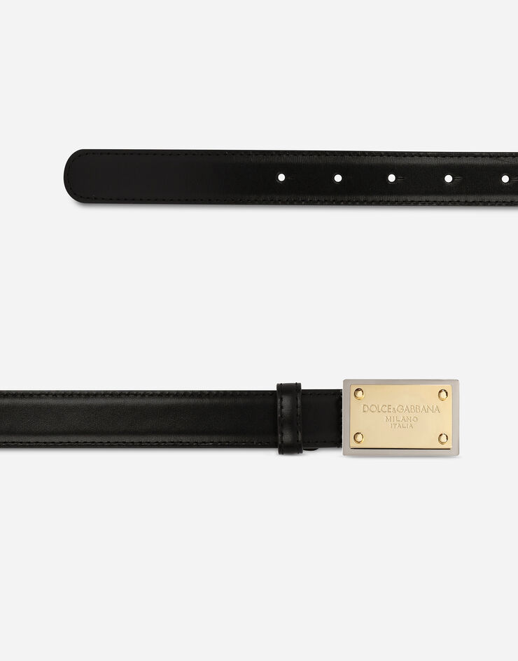 Dolce & Gabbana Calfskin belt with branded tag Black BE1589AD986