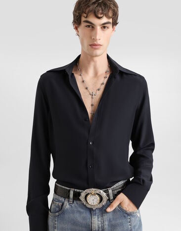 Dolce & Gabbana Crêpe de chine gold shirt Blue G5NP9TGK522