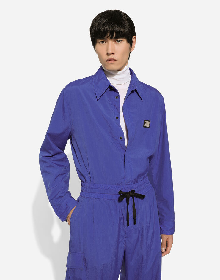 Dolce & Gabbana Camisa de tejido técnico con placa Azul G5LQ3TGH460