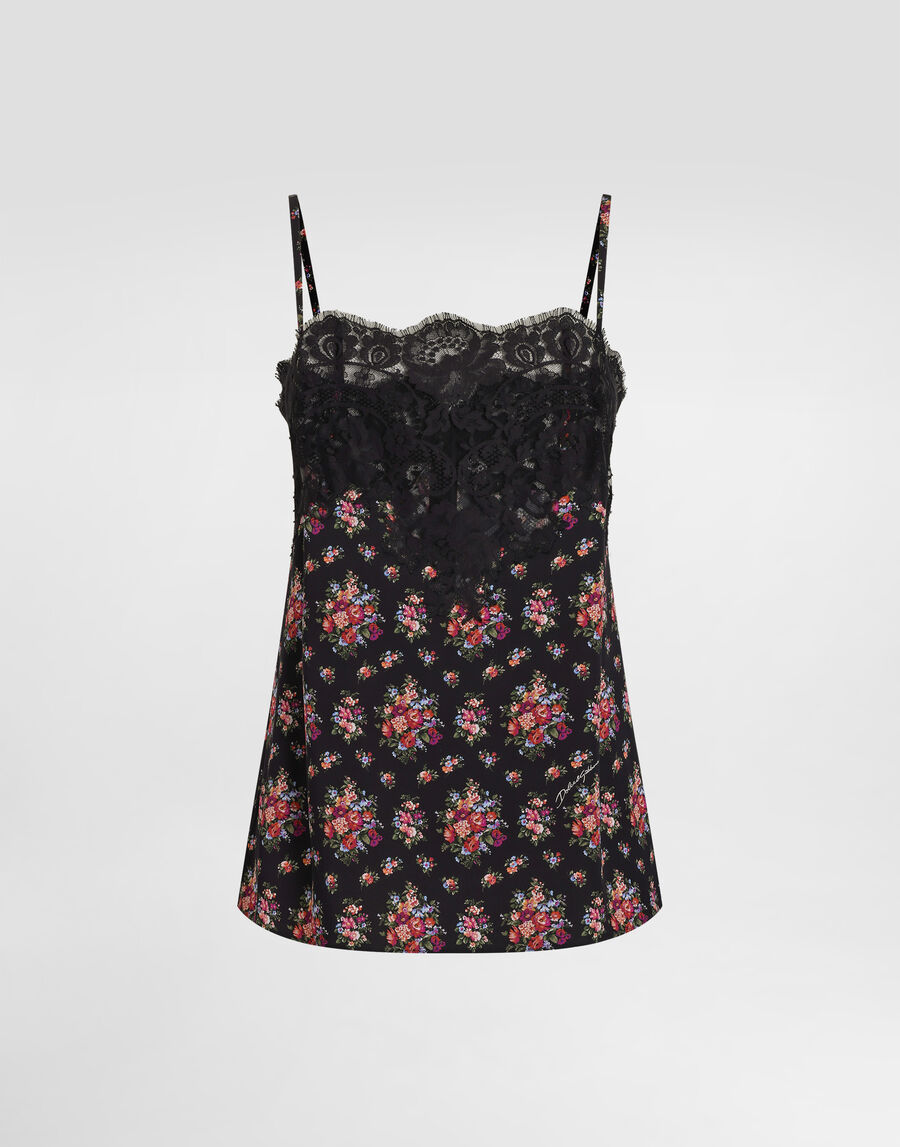 Small flower bouquets-print charmeuse top
