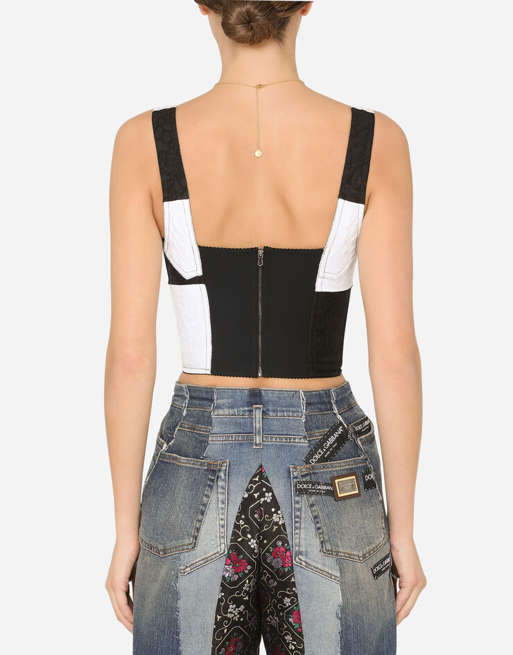 Dolce & Gabbana Long damier patchwork jacquard bustier top BLUE F7W98TGDX76