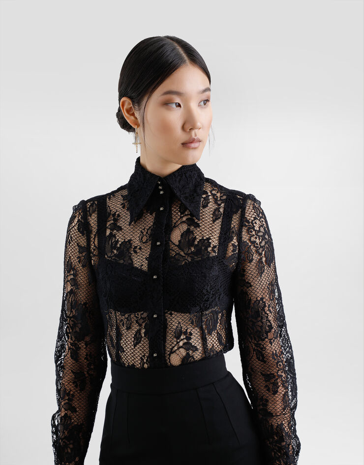 Dolce & Gabbana Camisa de encaje floral con festón Negro F5P70TILMBI